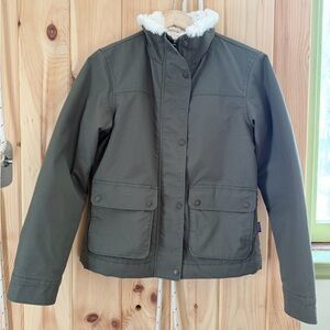 Patagonia Maple Grove Olive Utility Jacket with White Sherpa lining